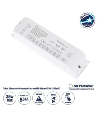 GLOBOSTAR® SKYDANCE-TE-36A 73135 DC Triac & Push Dimmer CC Τροφοδοτικό-Μετασχηματιστής SELV με 1 x 320-1200mA 36W Κανάλι AC 220-240V σε DC 10-52V 1200mA 36W Max IP20 - Triac & Push Dimming - Μ17.5 x Π4.4 x Υ3cm - 5 Χρόνια Εγγύηση